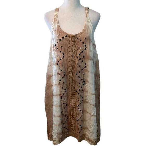 NWT Daisy Island szXL brown tan cream tie dye summer dress w/tie in back - Picture 1 of 12